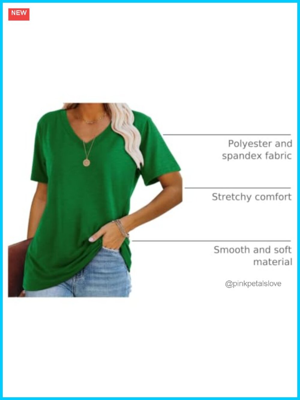 Womens Short Sleeve V Neck T Shirt Polyester Spandex Loose Fit Casual Summer Top - Picture 3 of 6
